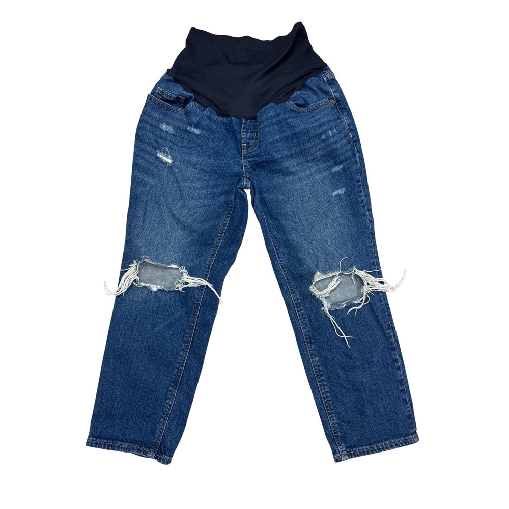 Old Navy Maternity Boyfriend Jeans Womens 8 Short Blue Excellent Distressed
